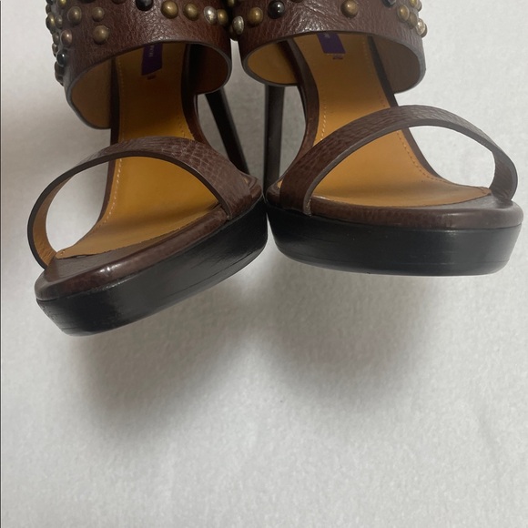 Ralph Lauren Purple Label Boho Leather Studded Open Toe Heels - Picture 5 of 8